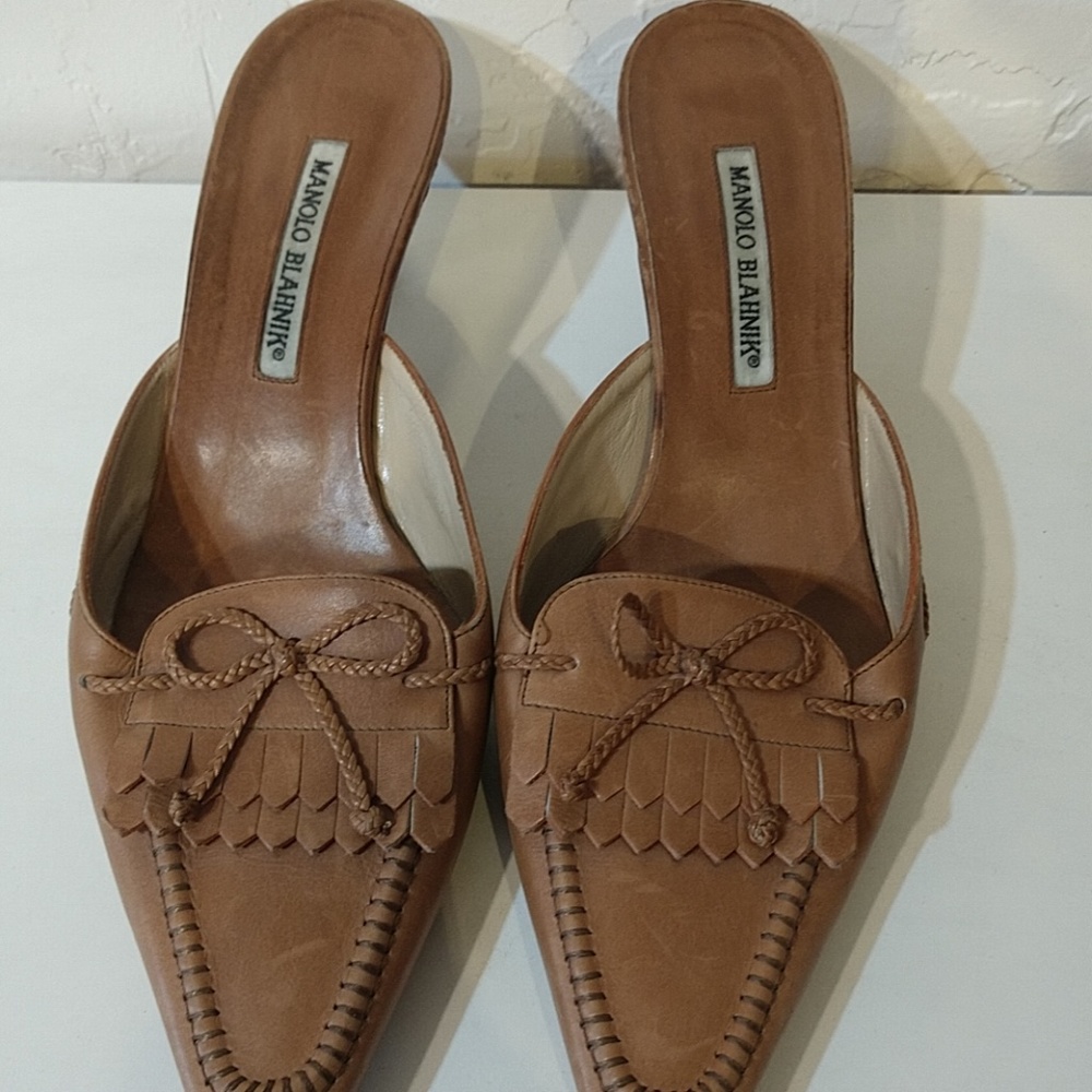 Tan leather mules
